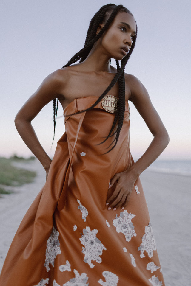Leather Belted Bespoke Gown - ULIVI