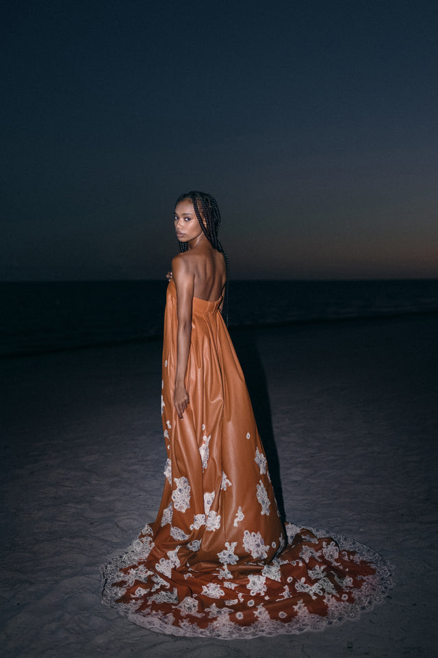 Leather Belted Bespoke Gown - ULIVI